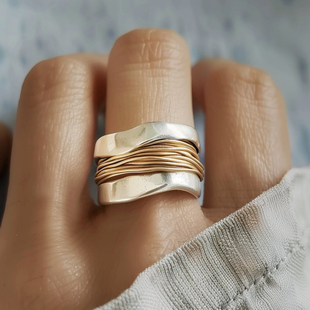 Silver-Golden Threads Ring
