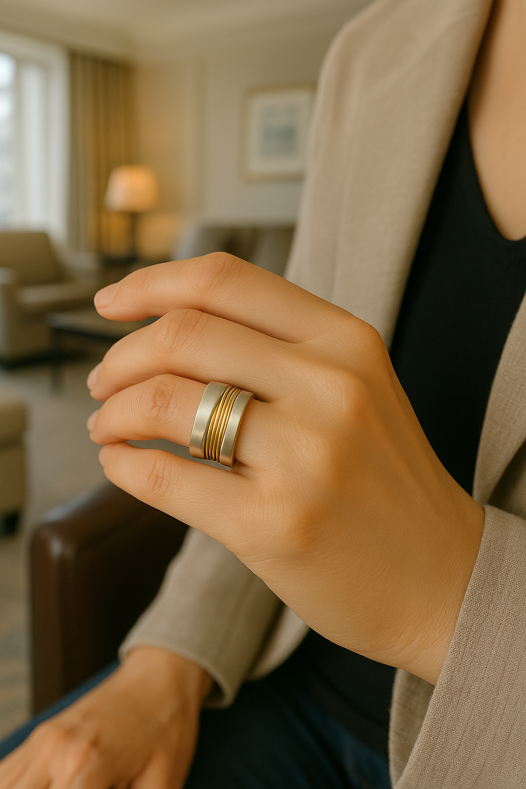 Silver-Golden Threads Ring