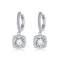 Square Halo Moissanite Drop Earrings | White Gold